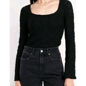 NWT Women's Old Navy Black Textured Lace Scoop Neck Top Size M N5 Blouse